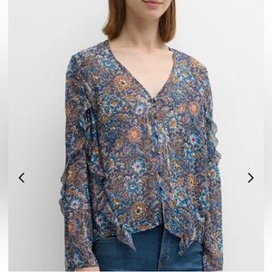 Veronica Beard Multicolor Silk Floral Ruffle Blouse